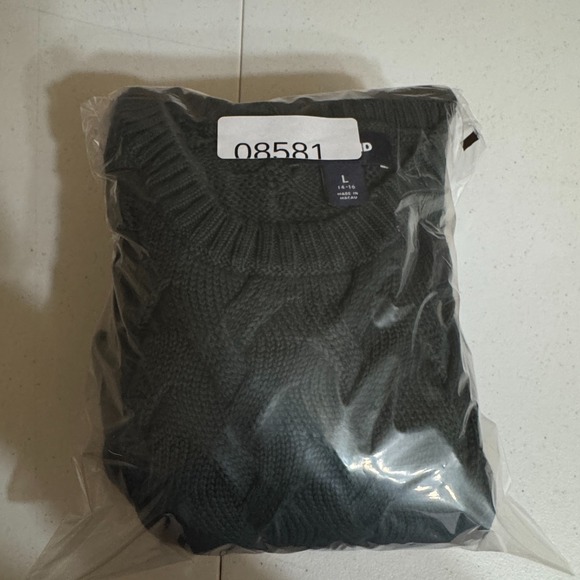 Lands End Sweater Kids L Green‎ Drifter Cable Knit Cotton Fisherman Preppy Warm - Picture 10 of 10